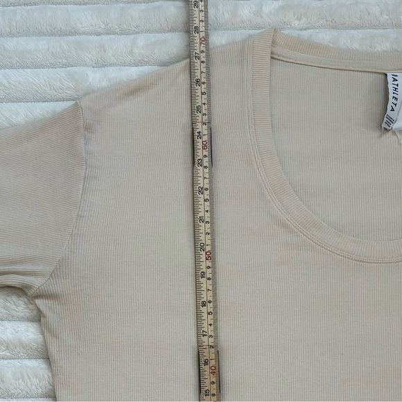 ATHLETA Long Sleeve Shirt Scoop Neck Ribbed Top Beige Medium - Picture 8 of 9